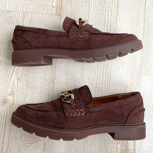 Anne Klein Eunice Chain Strap Vegan Suede Loafers | Brown Size 7.5 - Picture 2 of 9